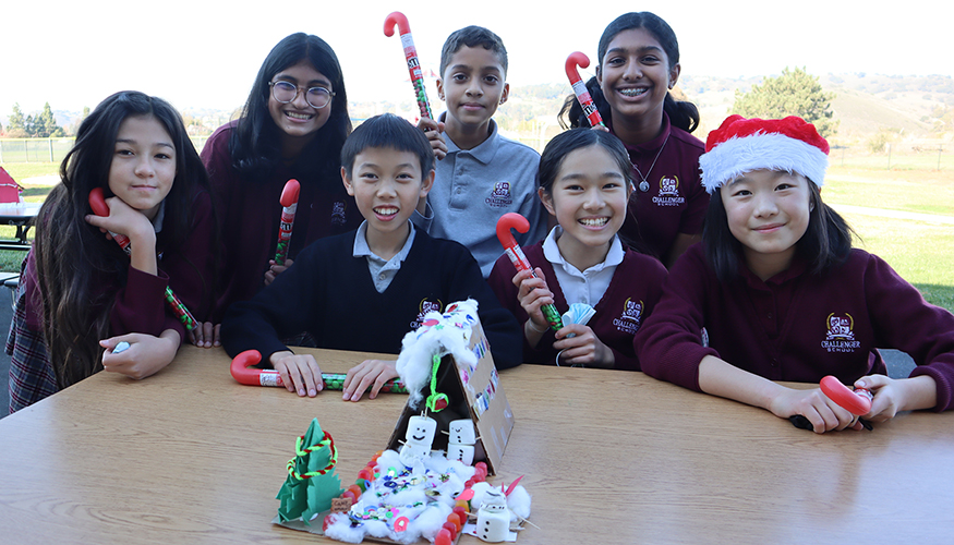 Small group of Challenger middle schoolers displaying Christmas cheer