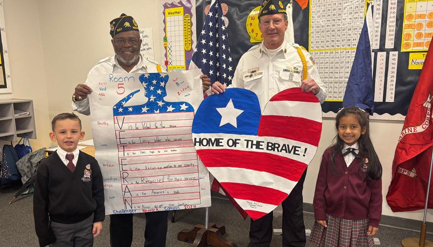 Challenger students enjoying an in-class Veterans Day commemoration